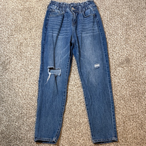 YMI Denim - YMI Dream High-Waist Distressed Blue Denim Jeans with Elastic Waist.